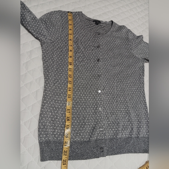 Ann Taylor Silver Metallic Honeycomb Knit Cardigan Long Sleeve Sweater Size S - Picture 8 of 10